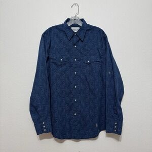 Wrangler Navy Blue Paisley Pearl Snap Long Sleeve Shirt Mens Size‎ L STAINS
